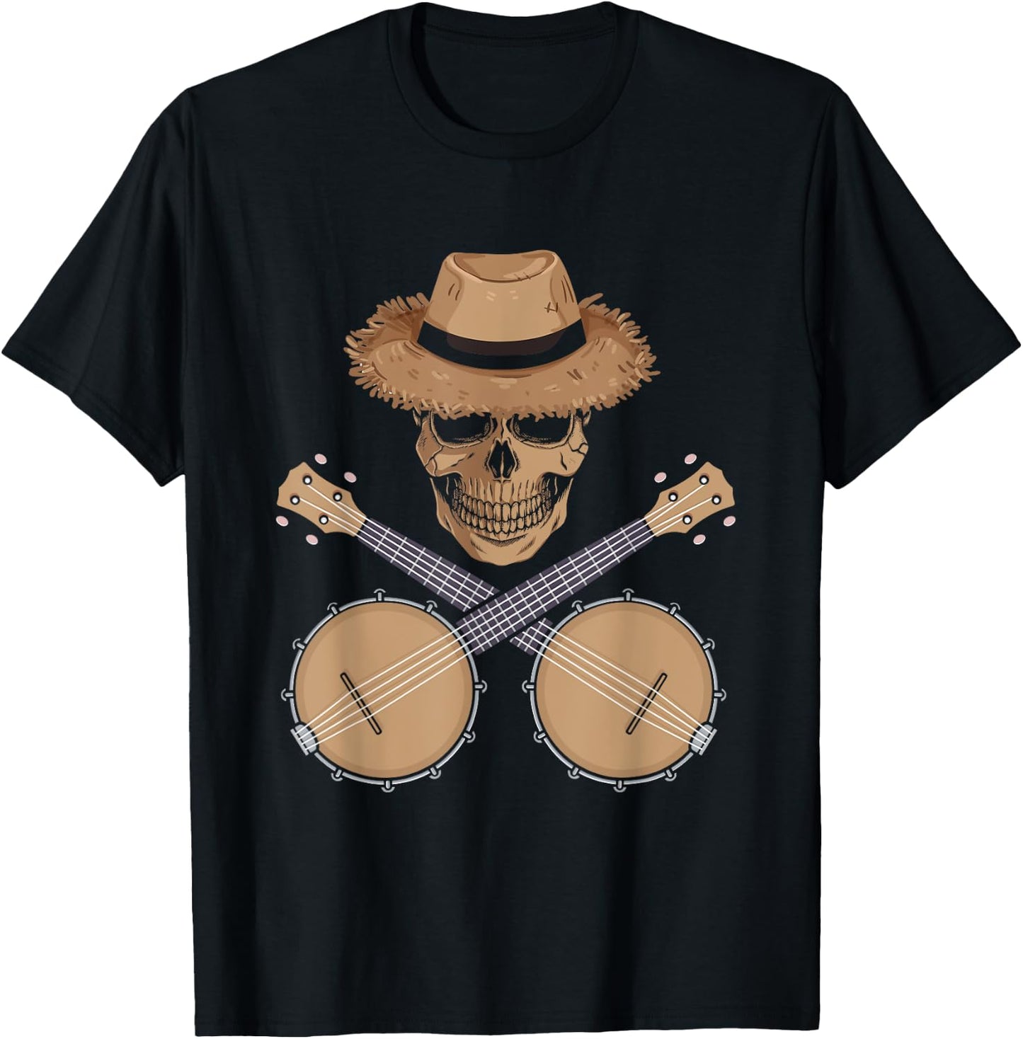 Banjo Player Skeleton | Bluegrass Country Music | Banjoist T-Shirt - T-Shirt | Black