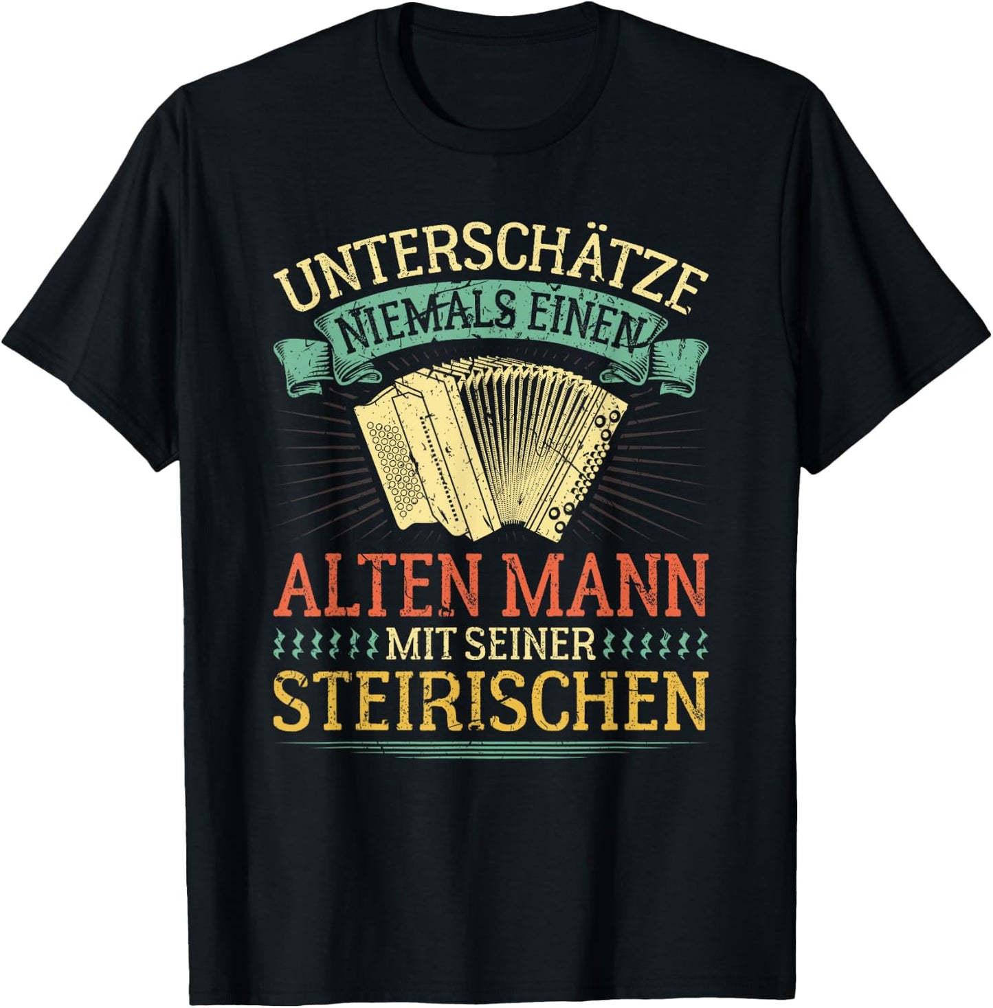 Alter Mann mit Steirian Harmonica Funny Squeeze , black, s T-Shirt - T-Shirt | Black
