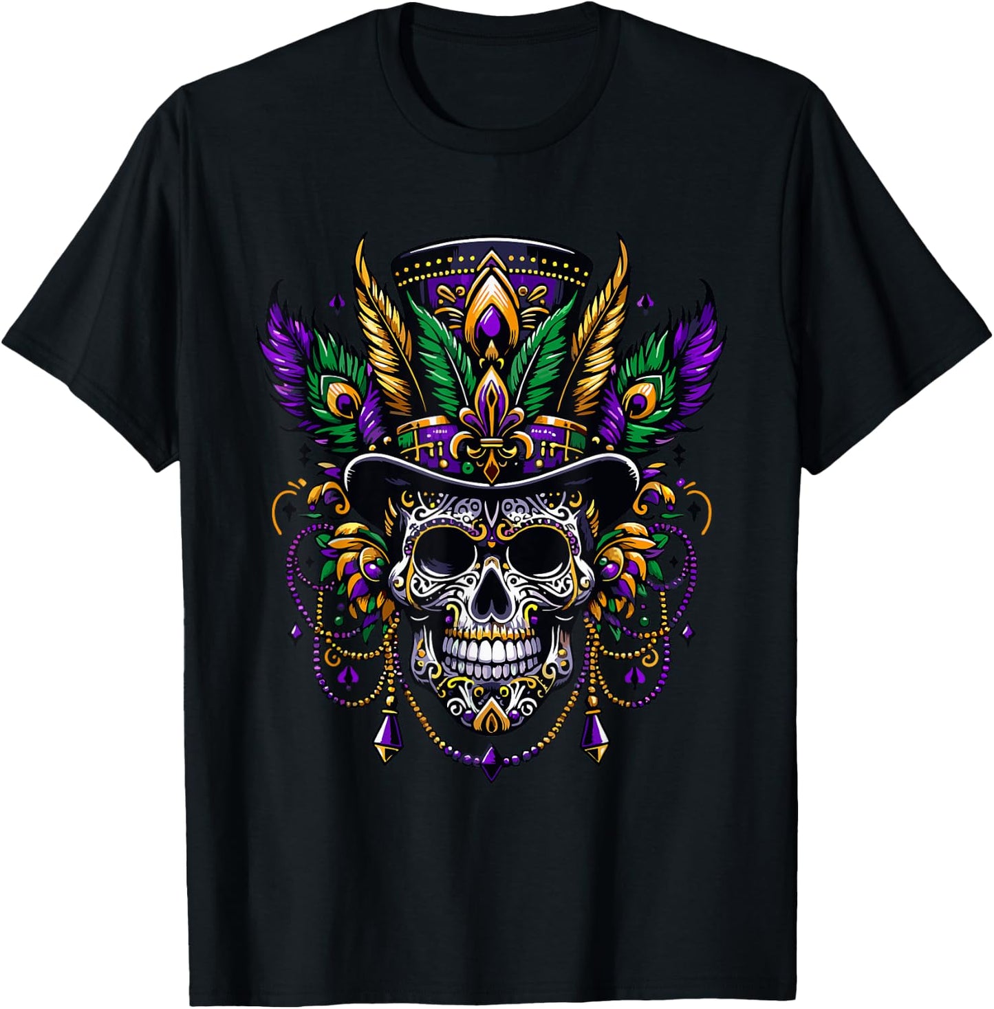 Mardi Gras Skull Top Hat New Orleans Witch Doctor Voodoo T-Shirt - T-Shirt | Black
