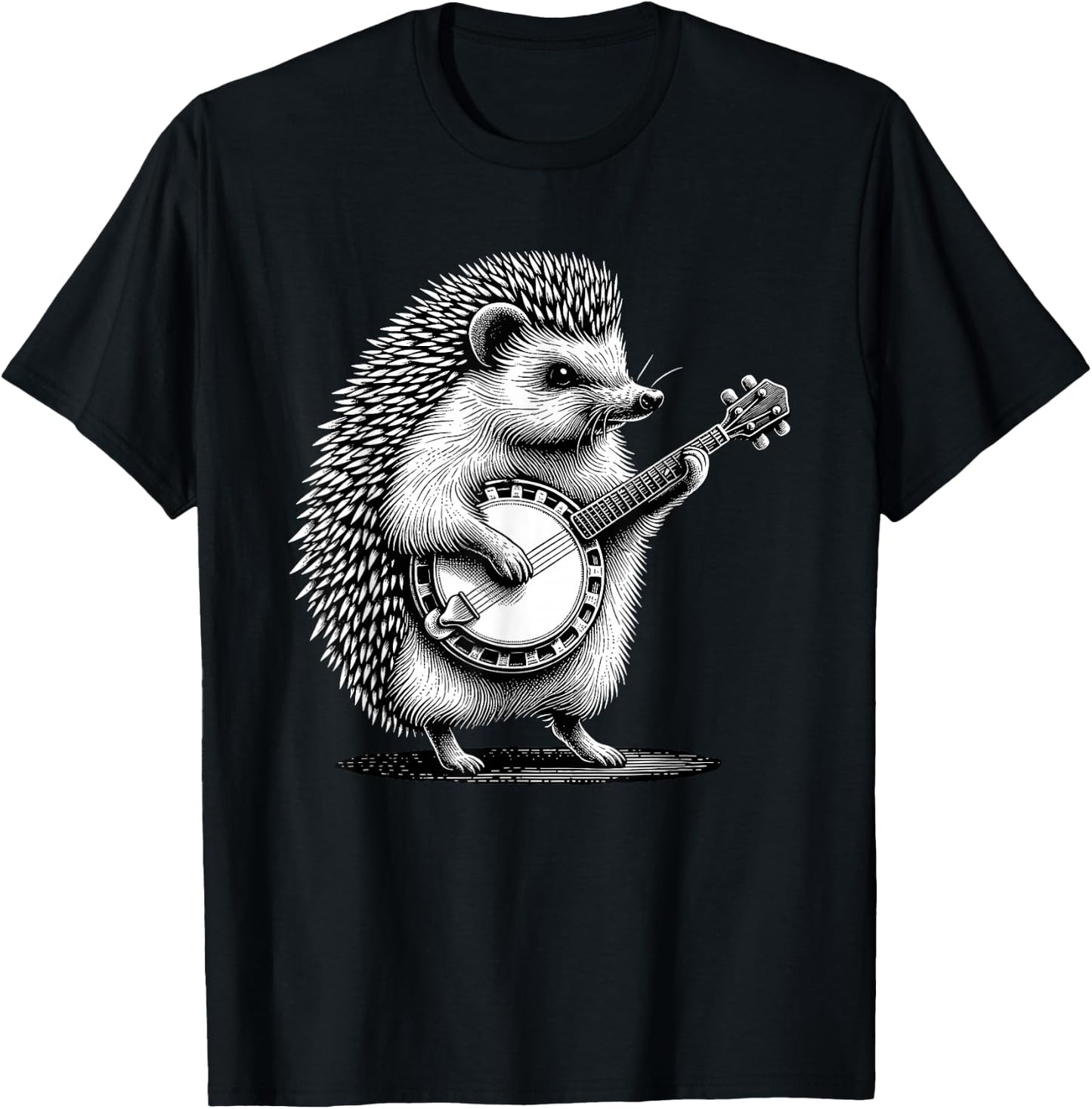 Hedgehog Playing Banjo Marching Band Musician Instrument T-Shirt - T-Shirt | Black