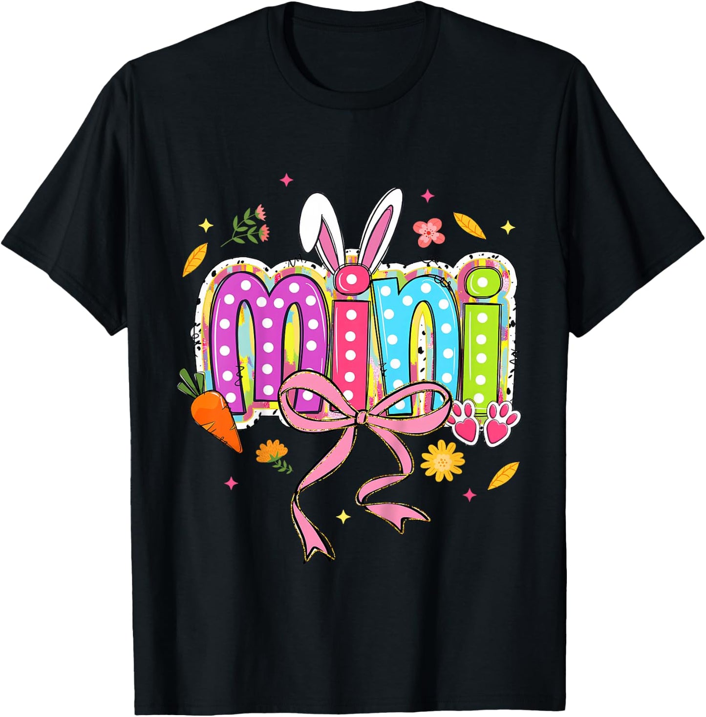 Coquette Bow Mini Bunny Easter Daughter Boho Florals Family T-Shirt - T-Shirt | Black