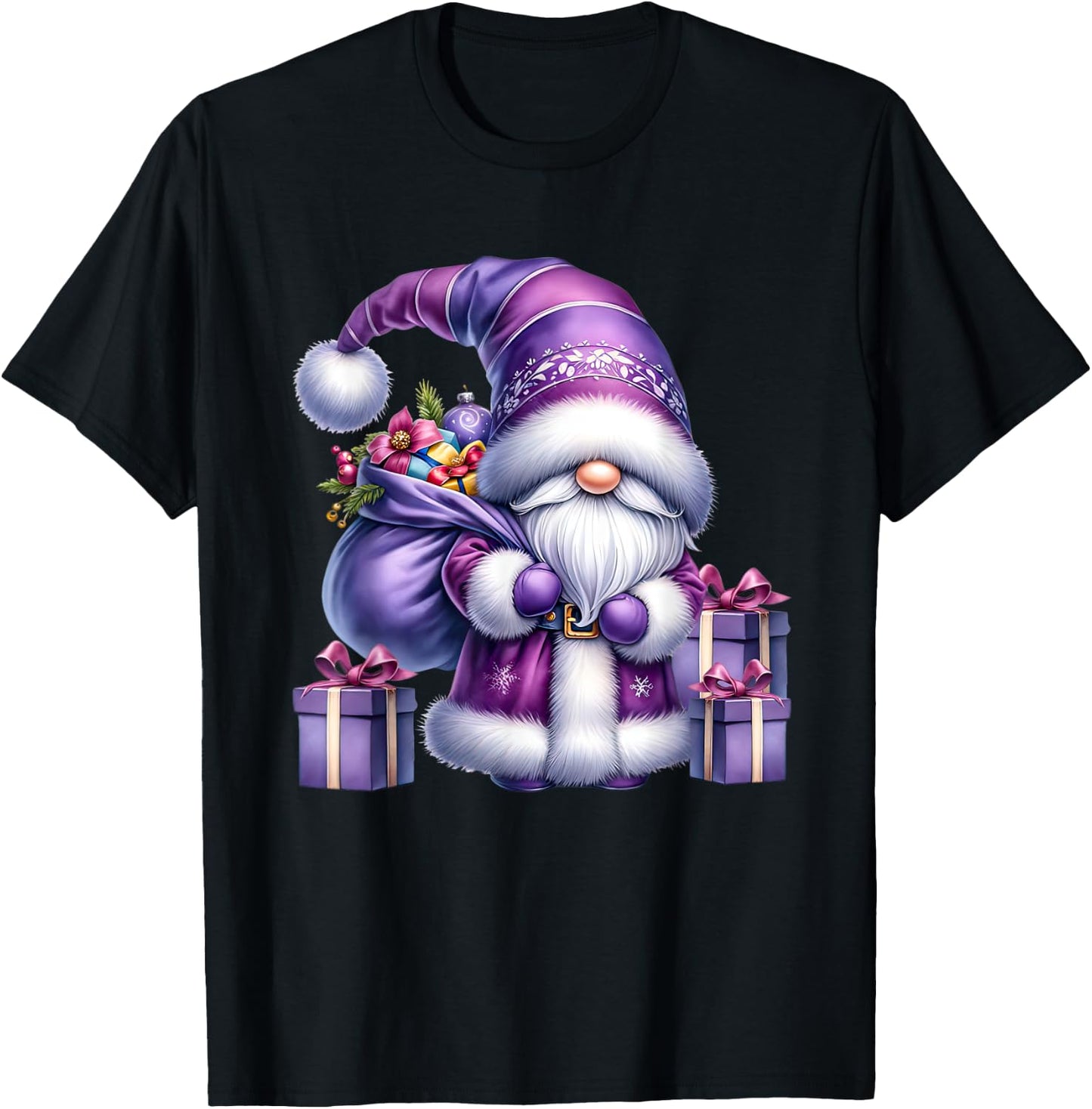 Purple Christmas Gnome Graphic Men Kids Cute Santa T-Shirt - T-Shirt | Black