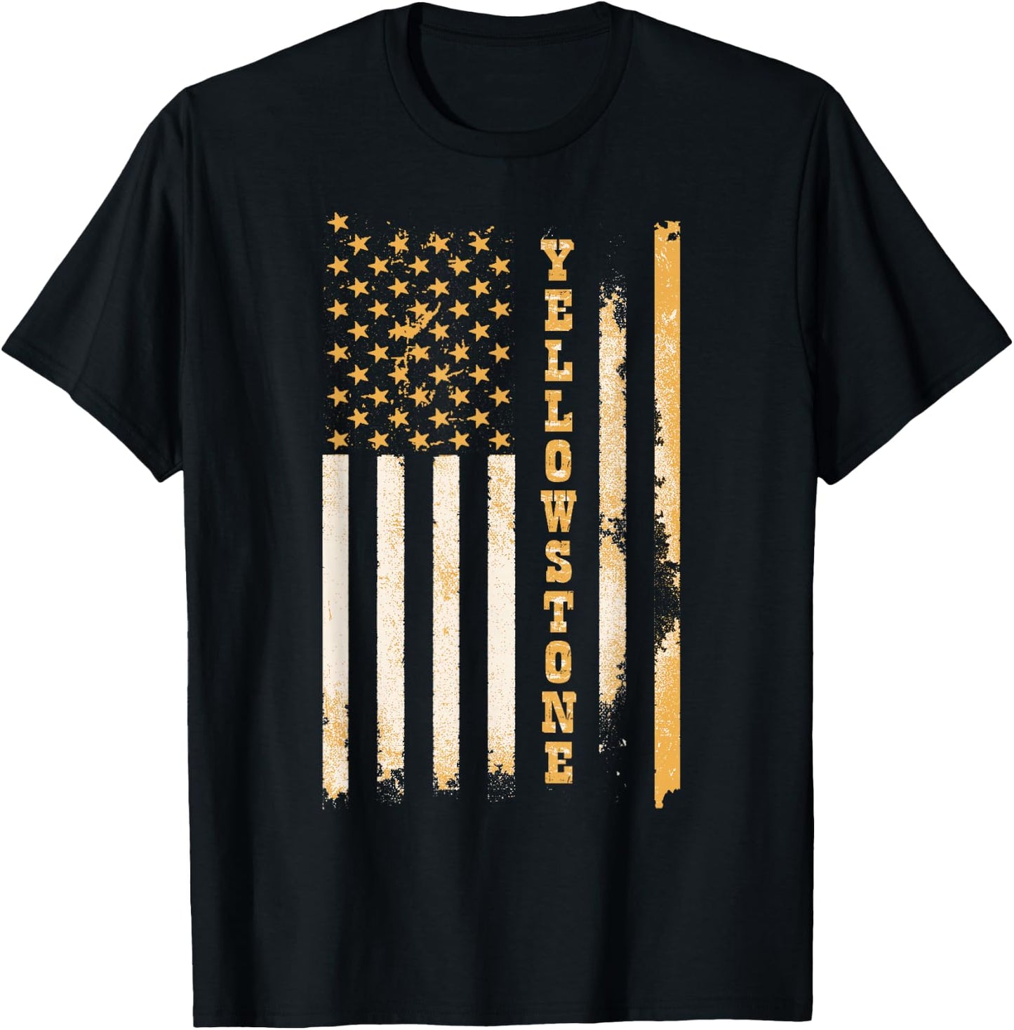 Yellow Stone Classic Fit Black with Flag Design & T-Shirt - T-Shirt | Black