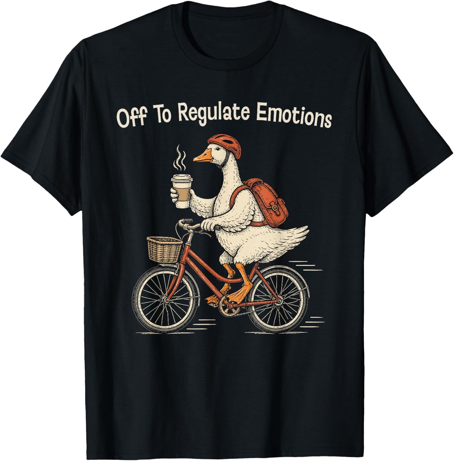 Off to Regulate Emotions Goose On Bicycle Funny Therapy Meme T-Shirt - T-Shirt | Black