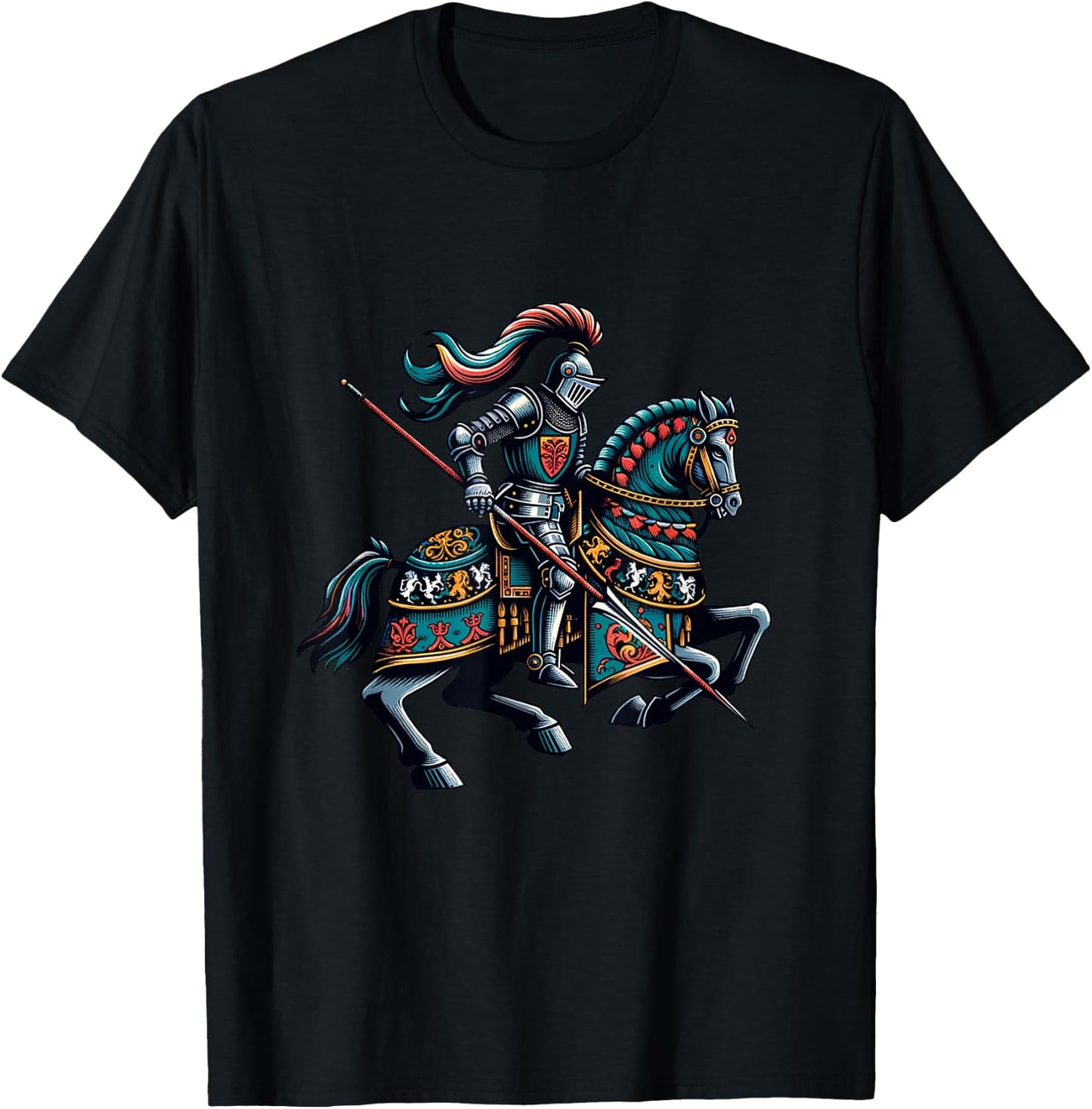 Medieval Knight with Lance - Tjosten , black T-Shirt - T-Shirt | Black