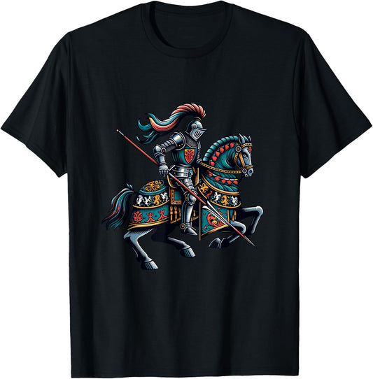 Medieval Knight with Lance - Tjosten , black T-Shirt - T-Shirt | Black