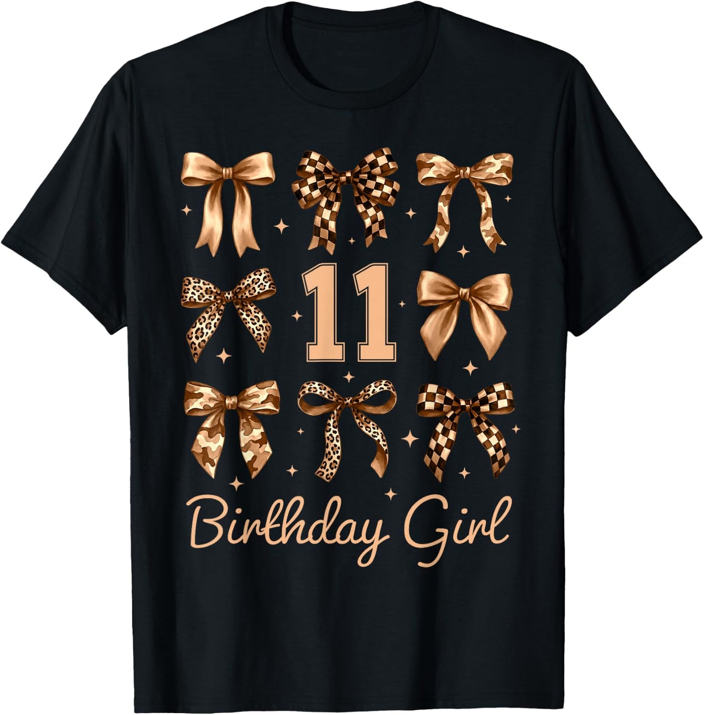 11th Birthday Girl Leopard Coquette Bows 11 Year Old Girl T-Shirt - T-Shirt | Black