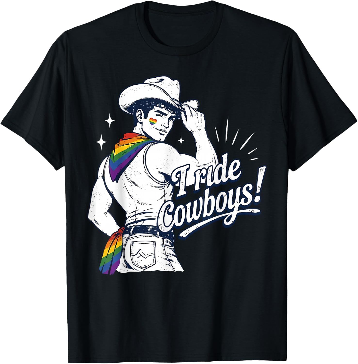 Rainbow I Ride Cowboys Gay Cowboy Pride Month LGBTQ T-Shirt - T-Shirt | Black