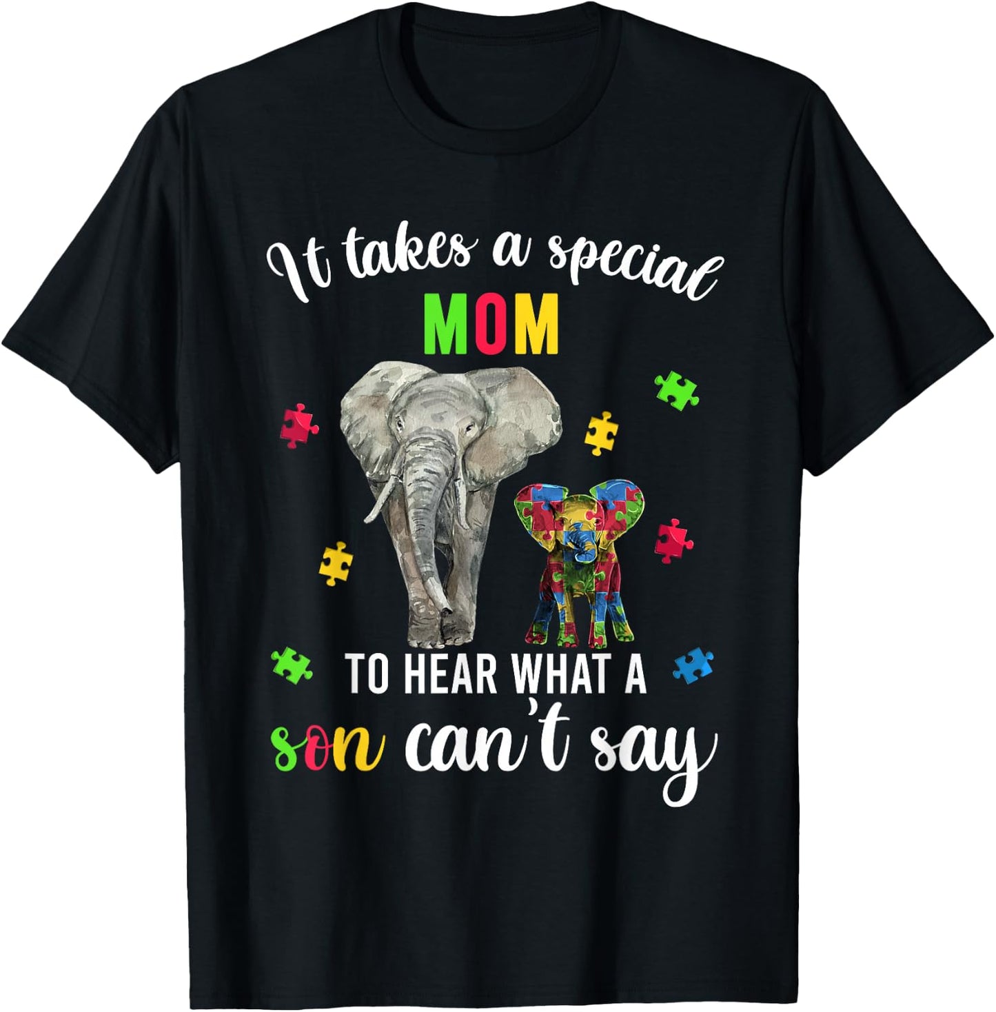 Autism Awareness Family Support Shirts, Autism Mom Elephants T-Shirt - T-Shirt | Black