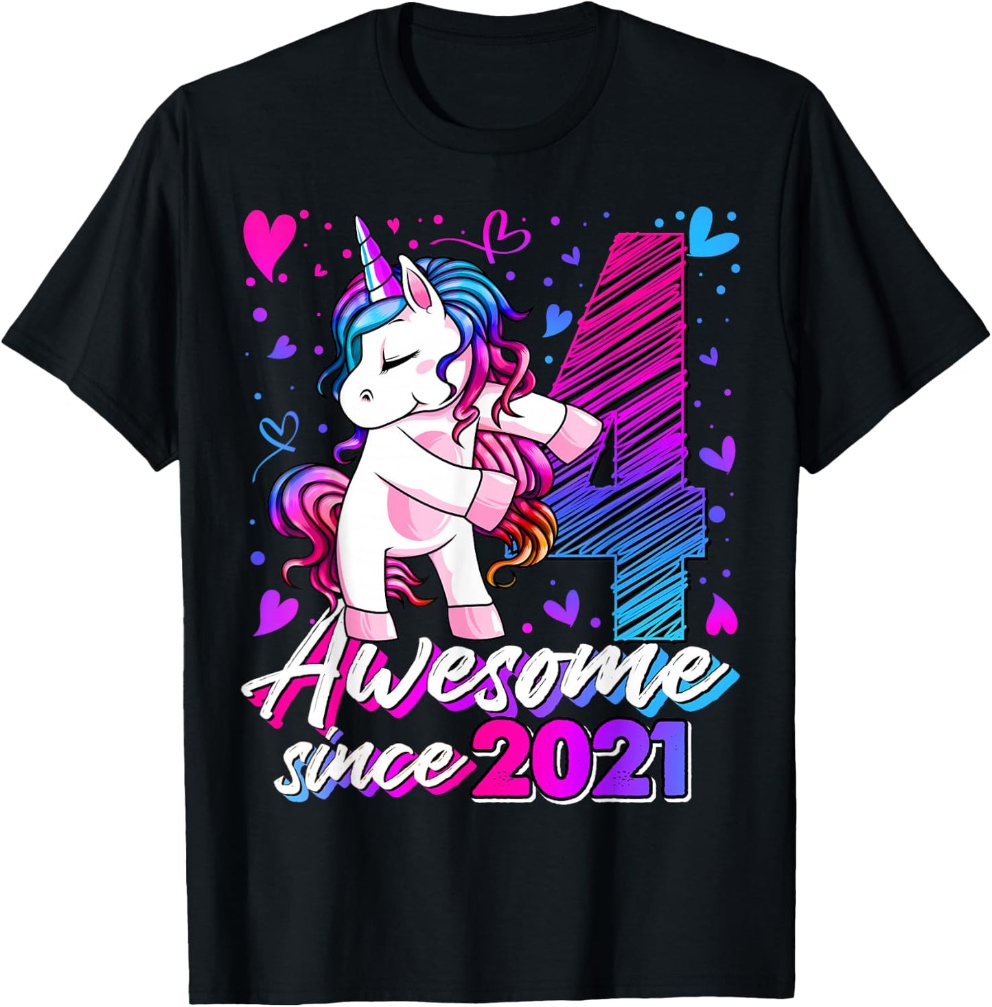 4 Year Old Unicorn Gifts For Girls 4th Birthday Girl Party T-Shirt - T-Shirt | Black