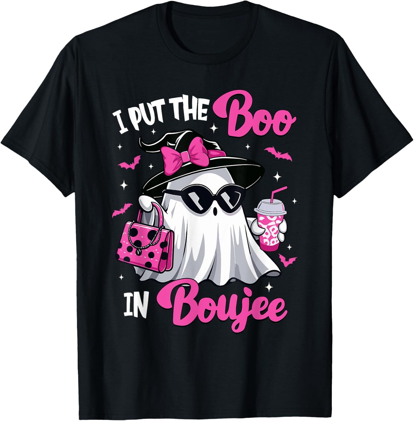 Boujee Boo Jee Spooky Ghost Pink Halloween Pumpkin Costumes T-Shirt - T-Shirt | Black