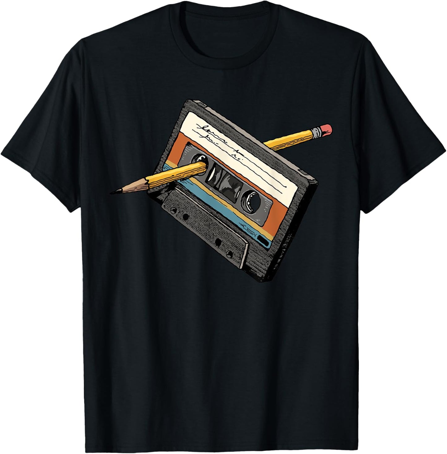 Rewind 80s Shirt Funny Rewind Cassette Pencil Vintage T-Shirt - T-Shirt | Black