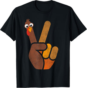 Peace Sign Turkey Shirt Kids Funny Thanksgiving T-Shirt - T-Shirt | Black