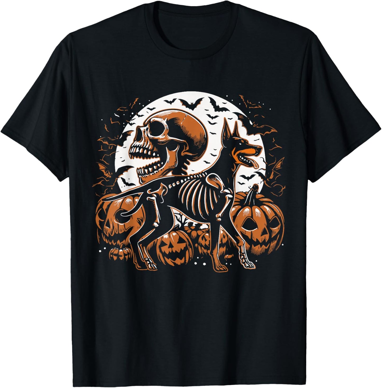 Halloween Skeleton Walking Skeletal Doberman Dog T-Shirt - T-Shirt | Black