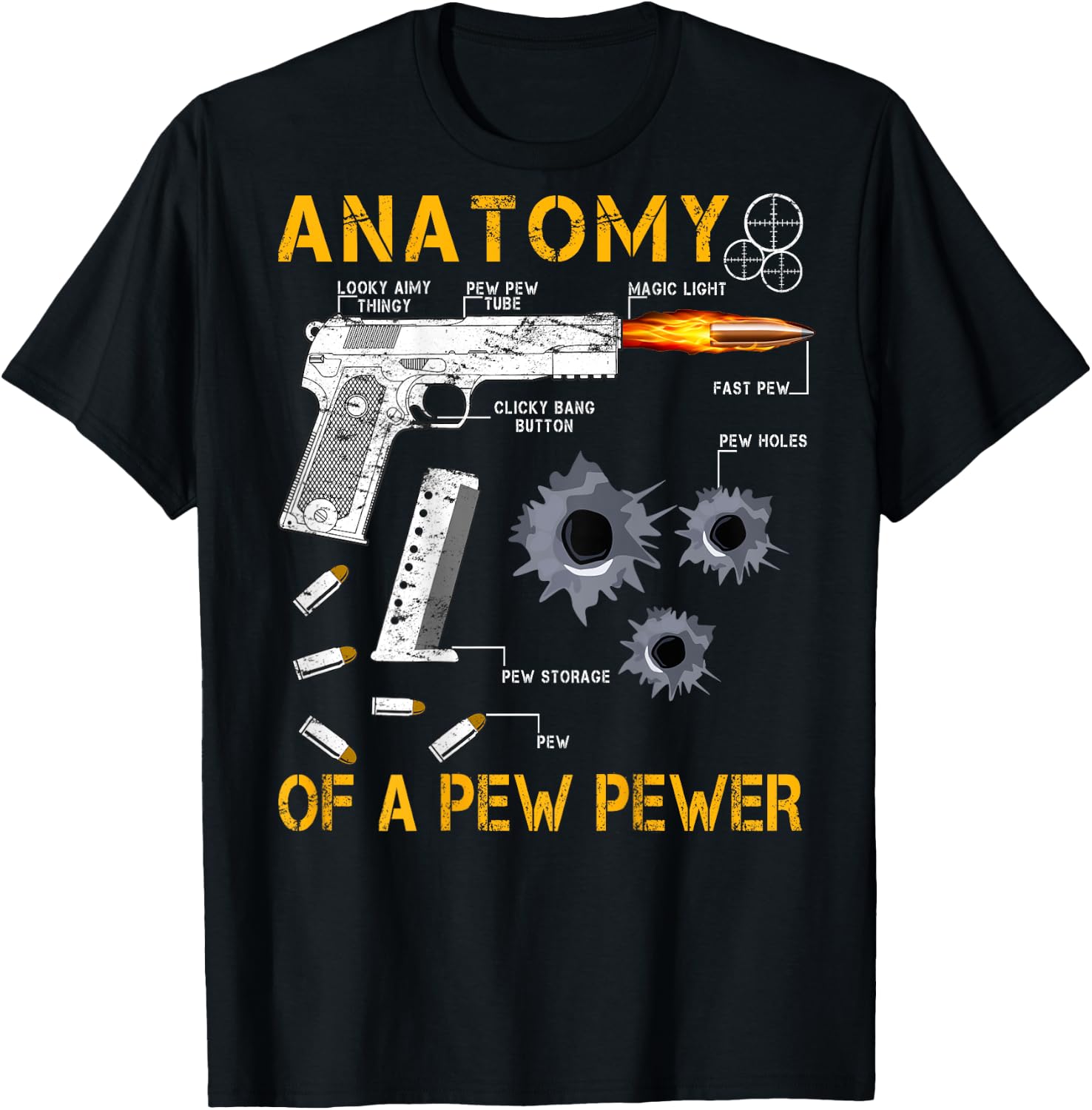 Anatomy Of A Pew Pewer | On Back | Triggernometry Gun Gift T-Shirt - T-Shirt | Black