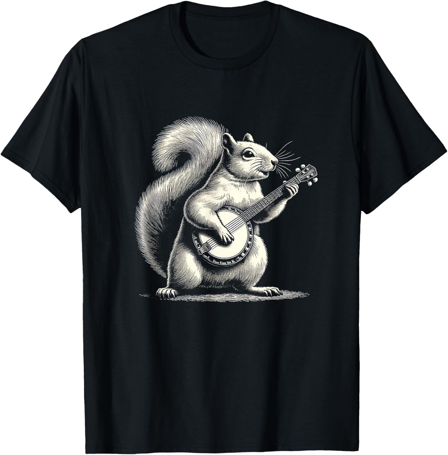 Squirrel Playing Banjo Graphic Art Design T-Shirt - T-Shirt | Black