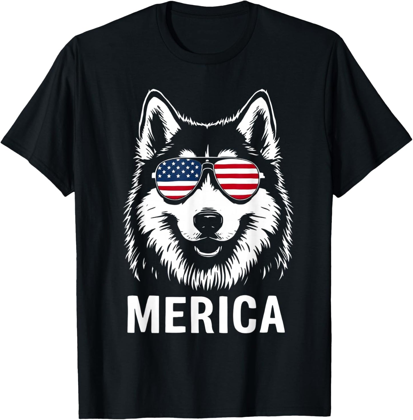 American Flag Merica husky dog 4th Of July kids women men T-Shirt - T-Shirt | Black