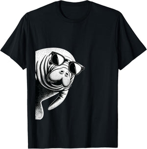 Funny Manatee Wearing Sunglasses Manatee Lover T-Shirt - T-Shirt | Black