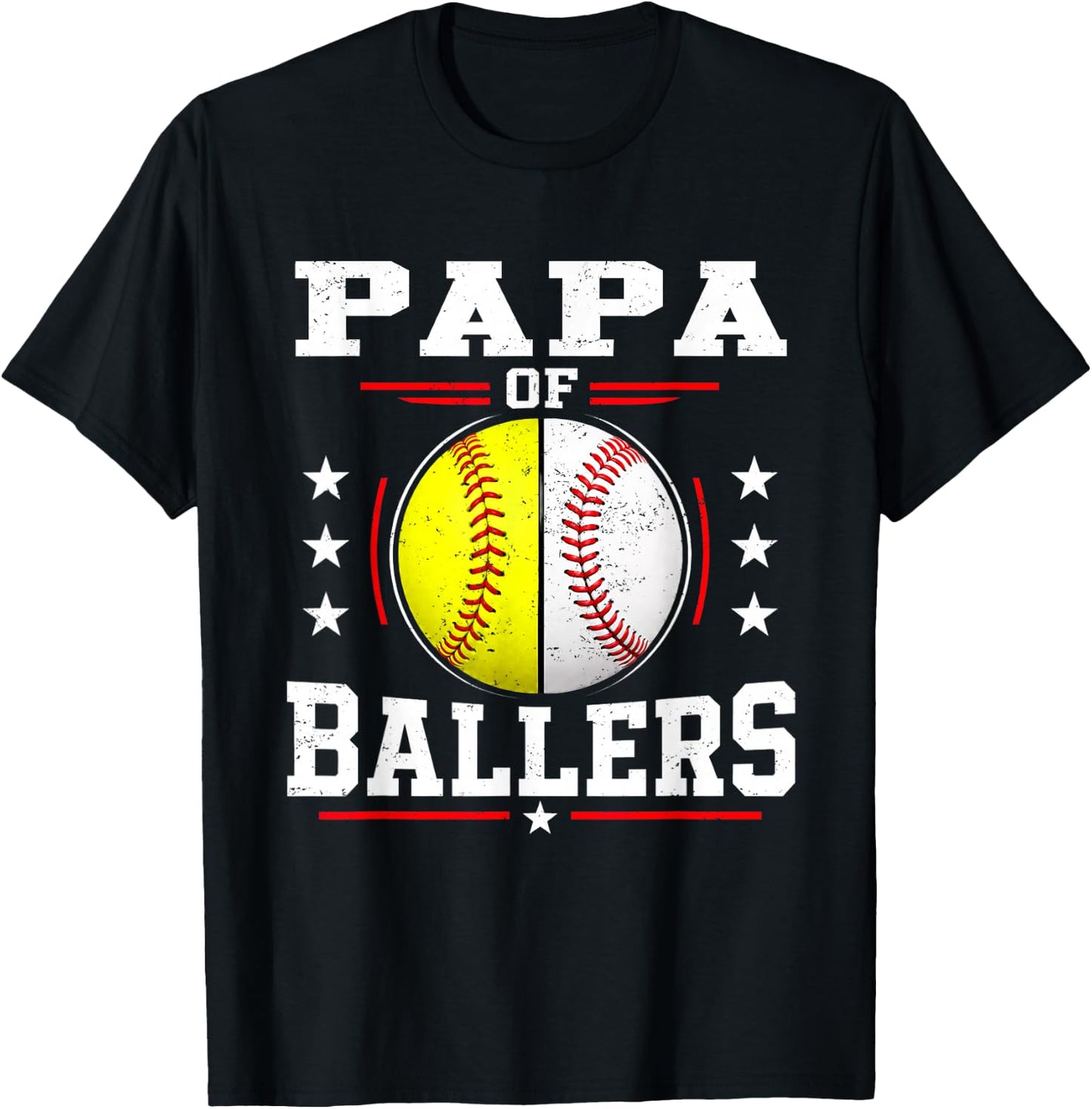 Papa of Ballers Baseball Softball Papa T-Shirt - T-Shirt | Black