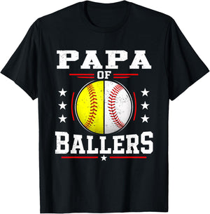 Papa of Ballers Baseball Softball Papa T-Shirt - T-Shirt | Black