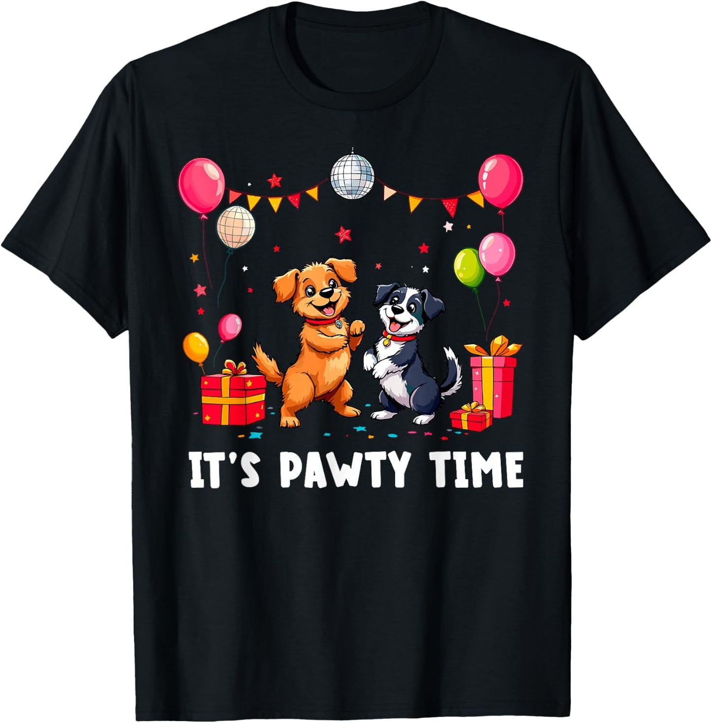 It's Pawty Time Dog's Birthday Party Funny Dog Holiday T-Shirt - T-Shirt | Black