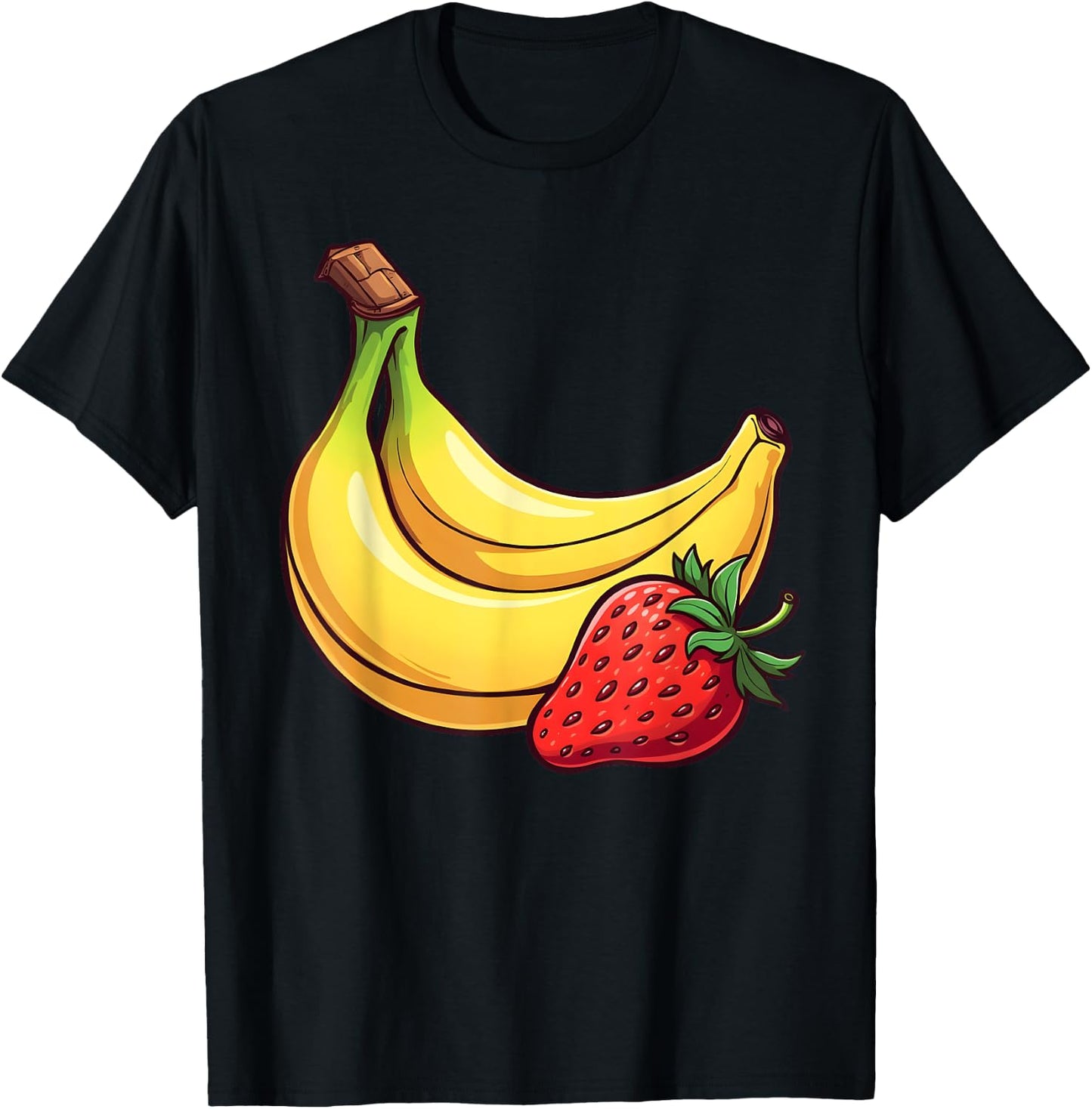Banana Strawberry Fruit Kawaii Fruits Comic Cartoon Kids T-Shirt - T-Shirt | Black
