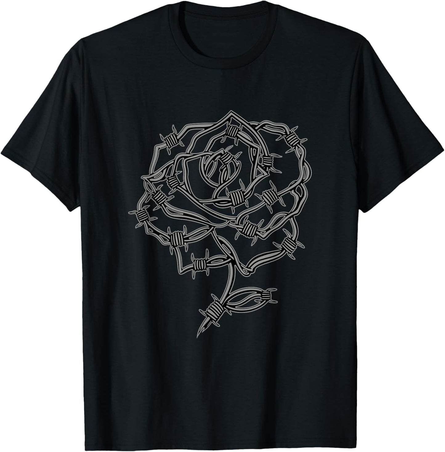 Barbed Wire Rose Grunge Aesthetic Punk Gothic Floral Goth T-Shirt - T-Shirt | Black