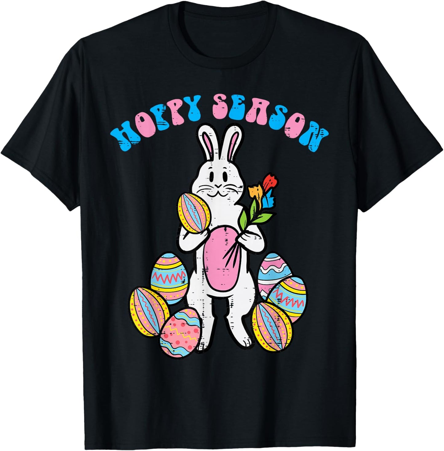 Hoppy Season Easter Bunny Egg Rose Men Boys Kids Teens Youth T-Shirt - T-Shirt | Black