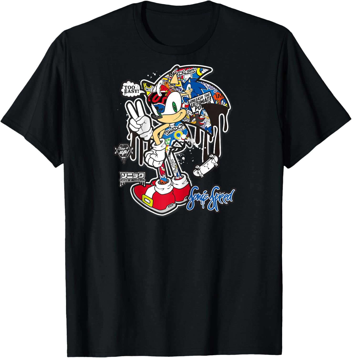 Sonic the Hedgehog Sticker Sonic Speed Raglan Baseball T-Shirt - T-Shirt | Black