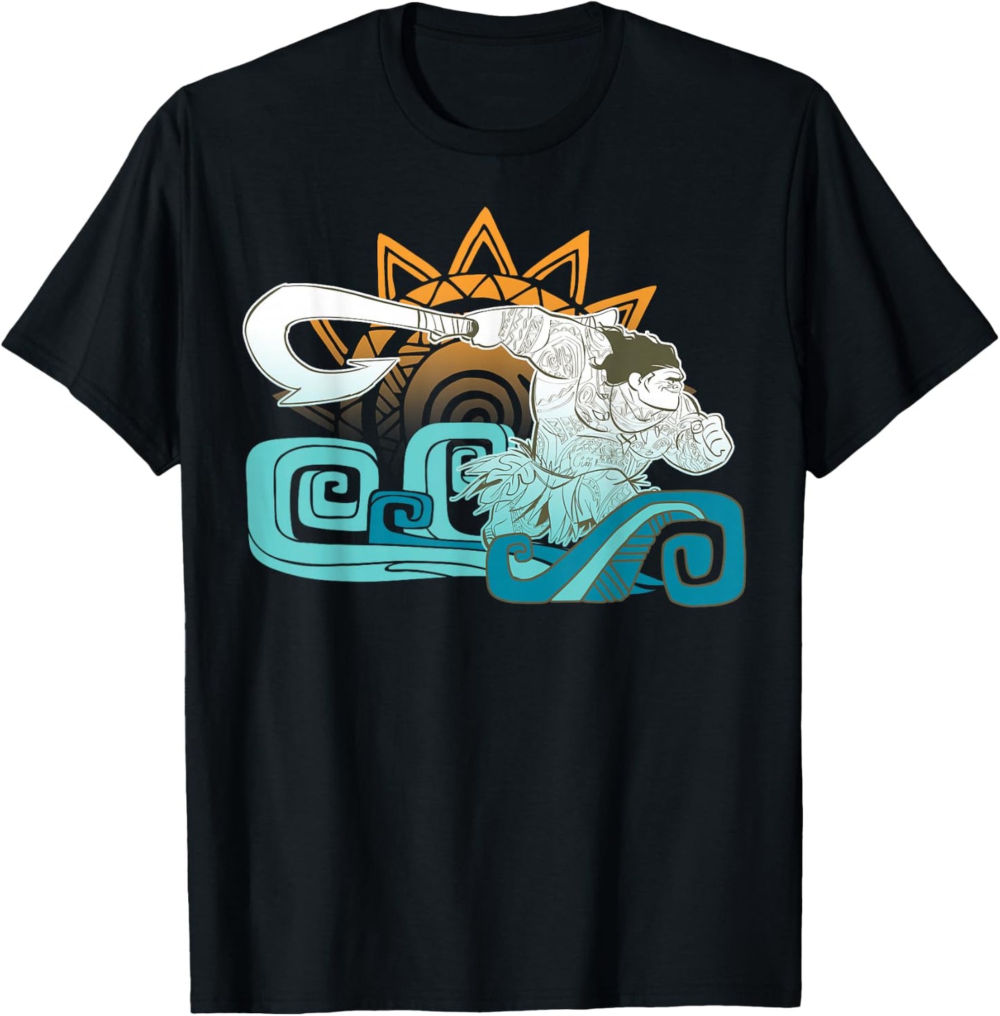 Disney Moana Maui Hook Surf and Sun Gradient Graphic T-Shirt - T-Shirt | Black