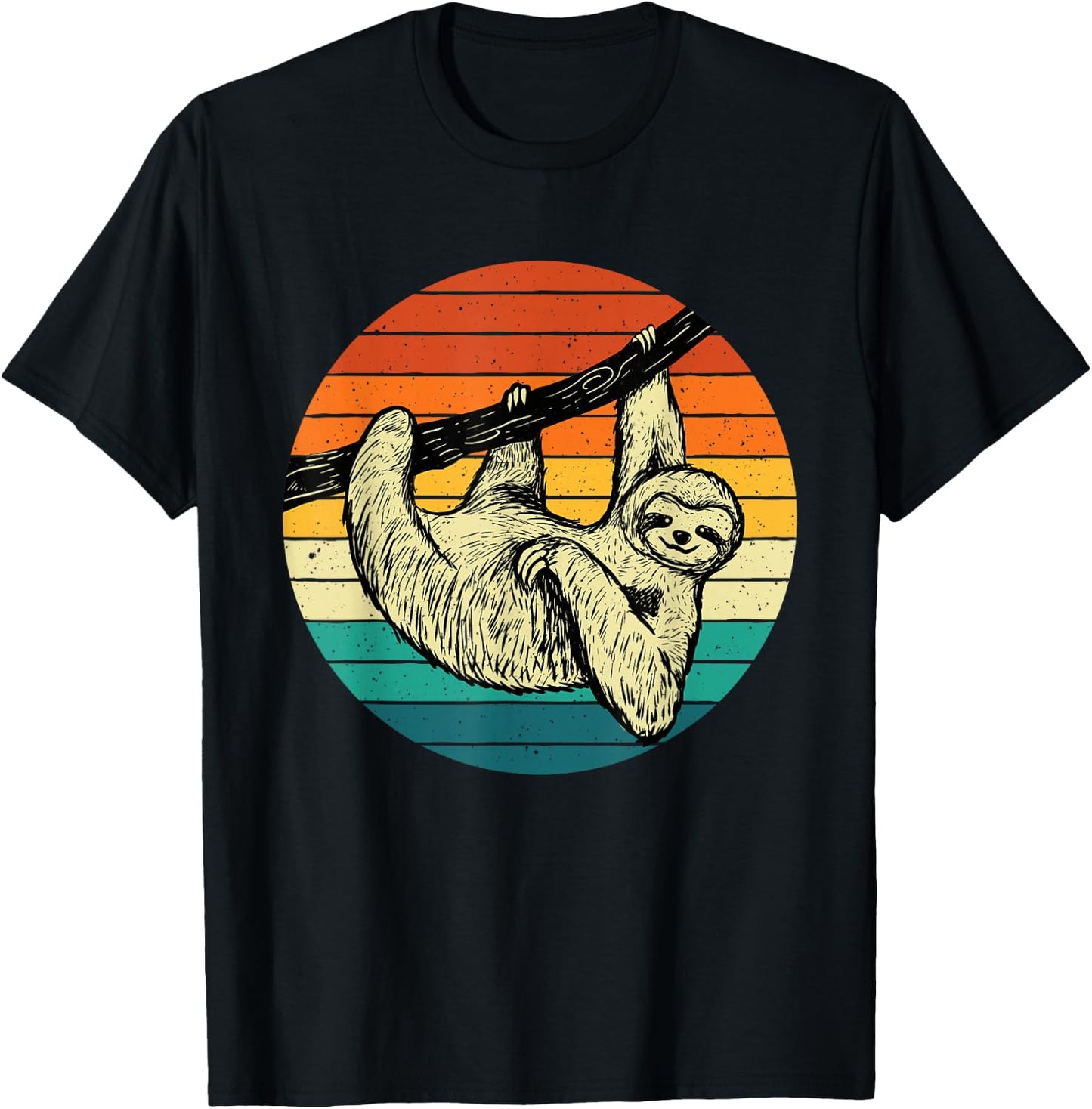 Sloth Hugging Branch - Retro Vintage Animal Lover Zookeeper T-Shirt - T-Shirt | Black