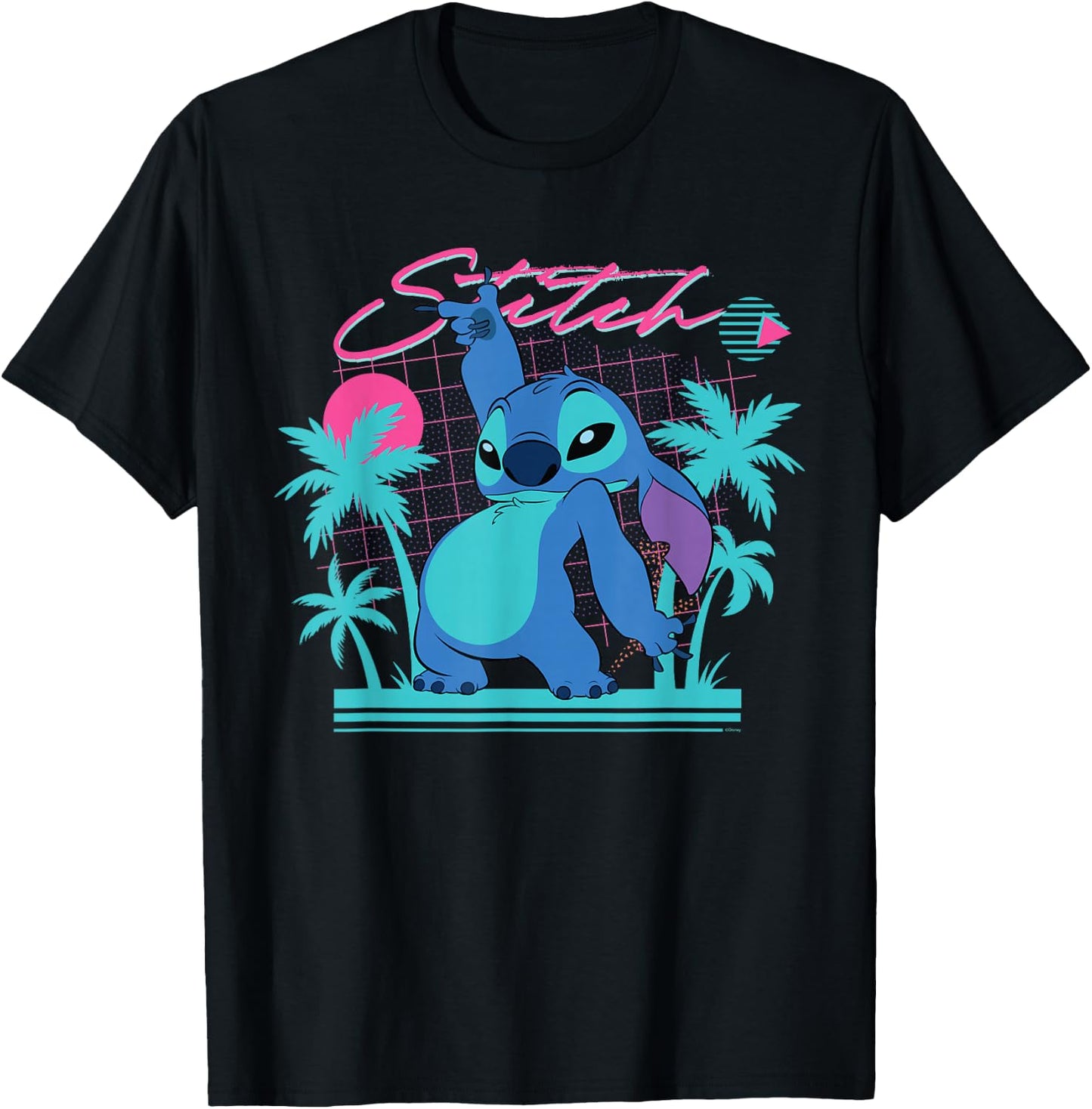 Disney Stitch Retro '90s Couples Matching Valentine's Stitch , Black, S T-Shirt - T-Shirt | Black