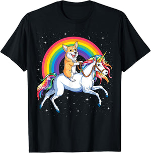 Corgi Unicorn T shirt Girls Space Galaxy Rainbow Corgicorn T-Shirt - T-Shirt | Black