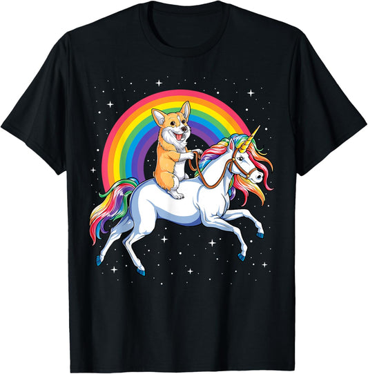 Corgi Unicorn T shirt Girls Space Galaxy Rainbow Corgicorn T-Shirt - T-Shirt | Black