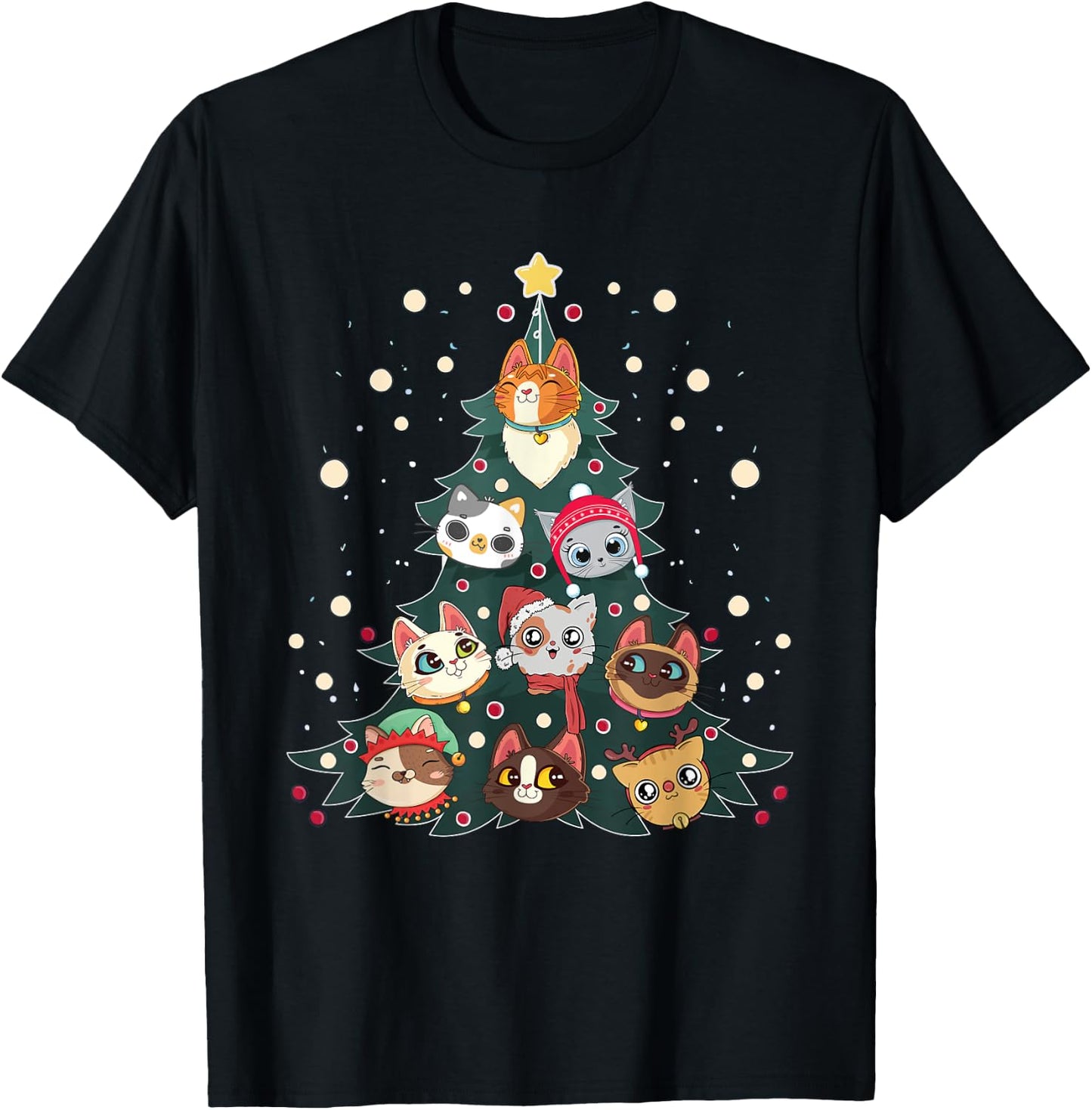 Merry Catmas Funny Christmas Tree, Cats Xmas Meow Christmas T-Shirt - T-Shirt | Black