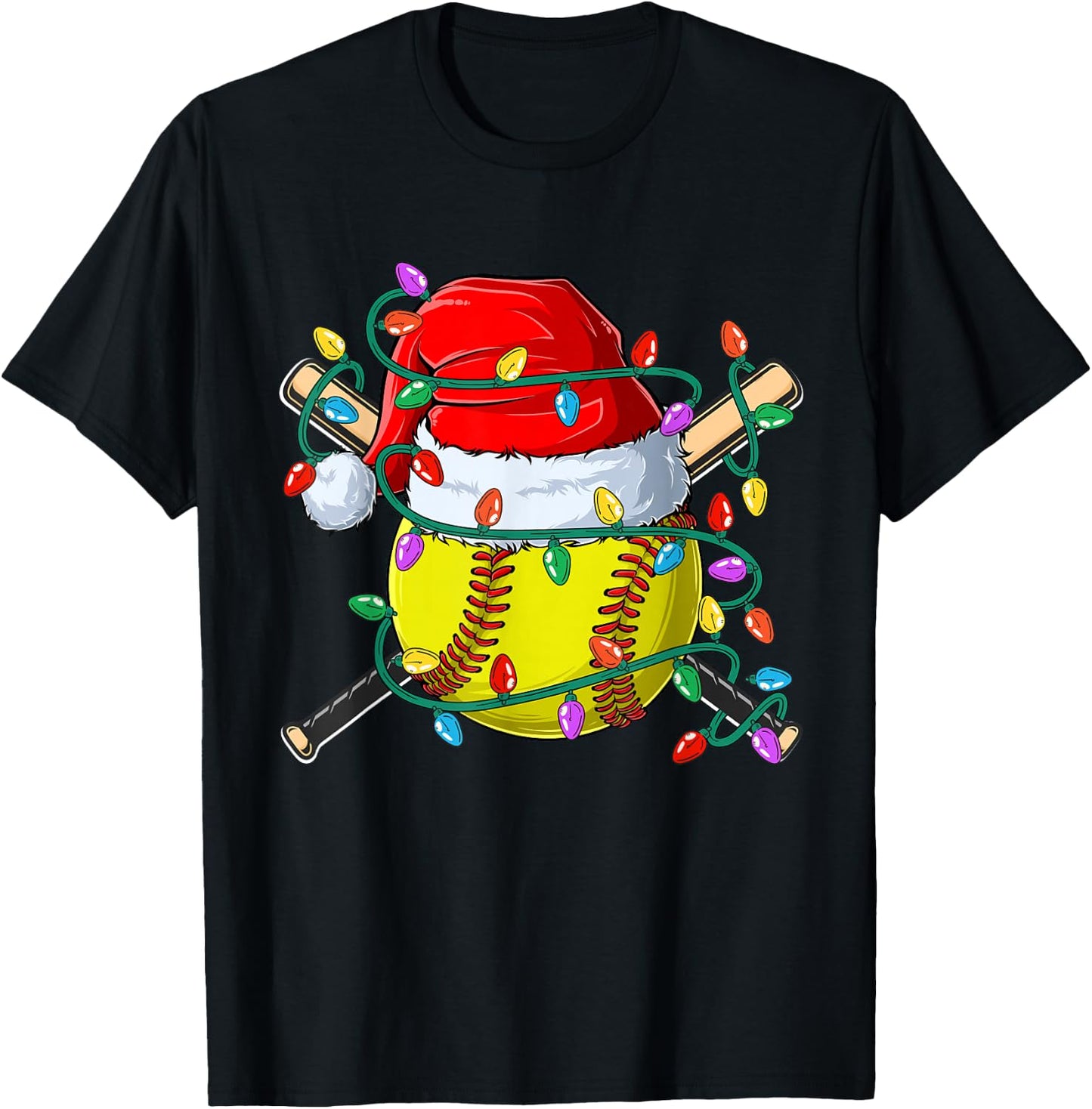 Christmas Softball Xmas Santa Sports Hat Kids T-Shirt - T-Shirt | Black