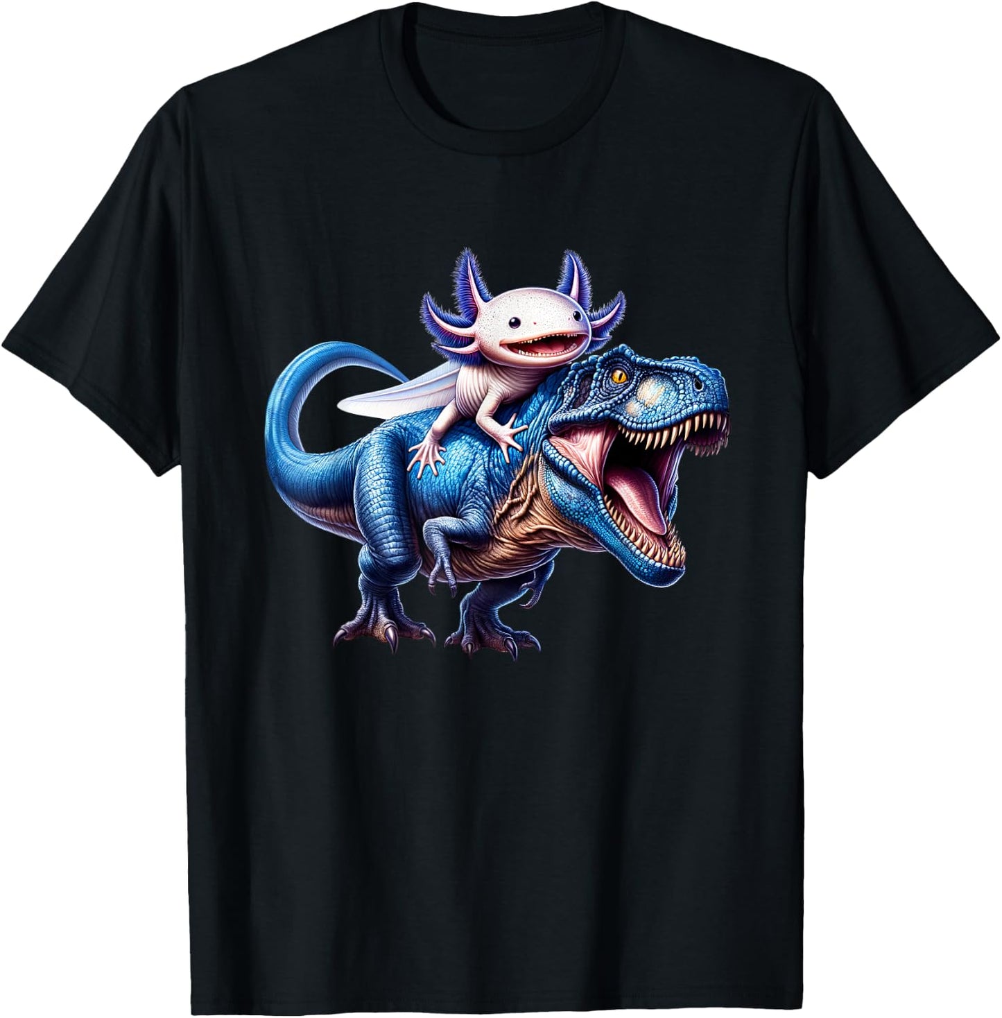 Axolotl Riding T-Rex Dinosaur Lover T-Shirt - T-Shirt | Black