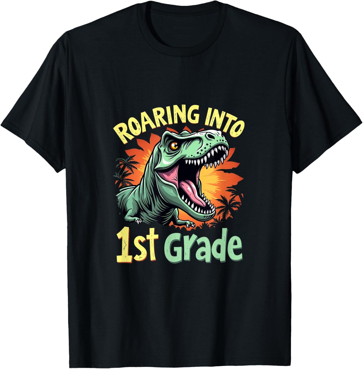Roaring into 1st Grade Fun Dinosaur T-Rex Roar School T-Shirt - T-Shirt | Black