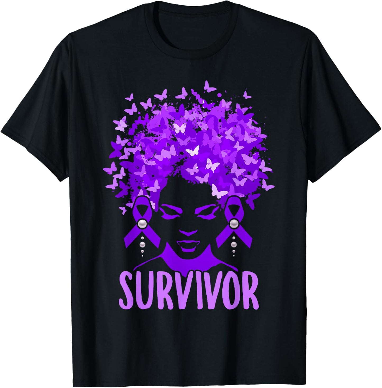 Domestic Violence Women Purple Butterflies Survivors T-Shirt - T-Shirt | Black