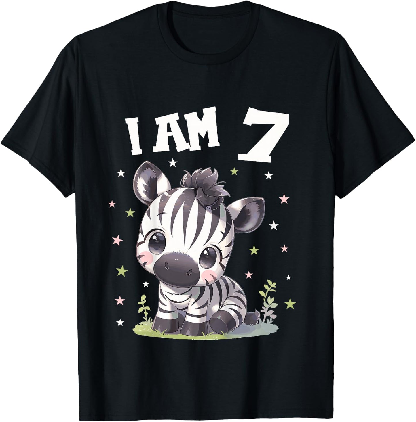 Kids 7 Years old 7 birthday Zebras Boy Girl Zebra T-Shirt - T-Shirt | Black