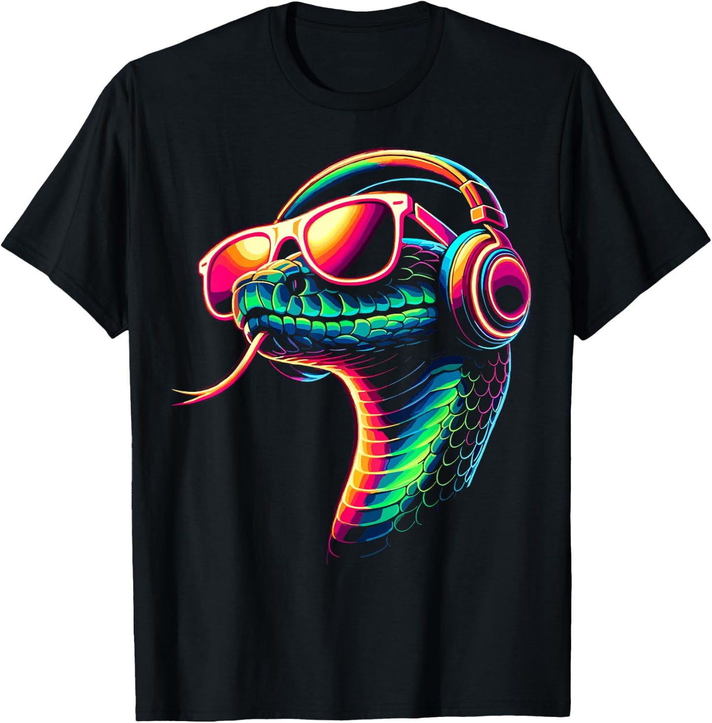 Snake With Sunglasses And DJ Headphones T-Shirt - T-Shirt | Black