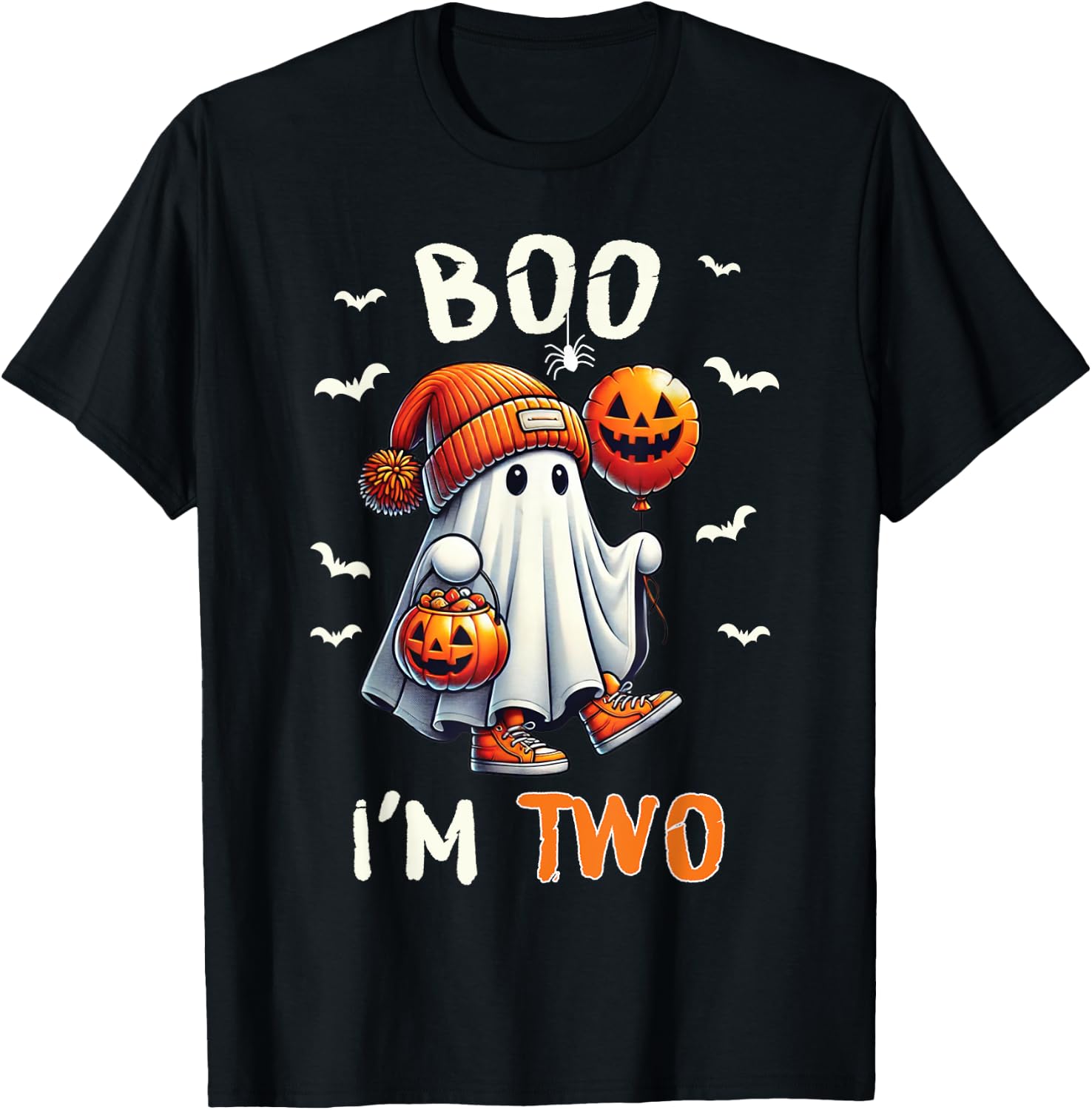 Boo I'm Two Ghost 2nd Birthday Halloween Boy Kids Groovy T-Shirt - T-Shirt | Black