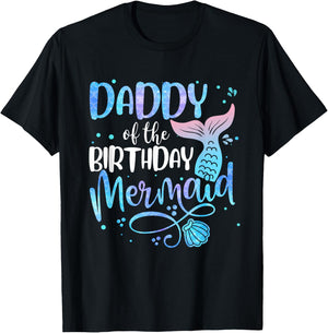 Daddy Of The Birthday Mermaid Family Matching Party Squad T-Shirt - T-Shirt | Black