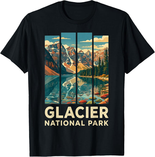Glacier National Park Mountain Lake Reflection T-Shirt - T-Shirt | Black