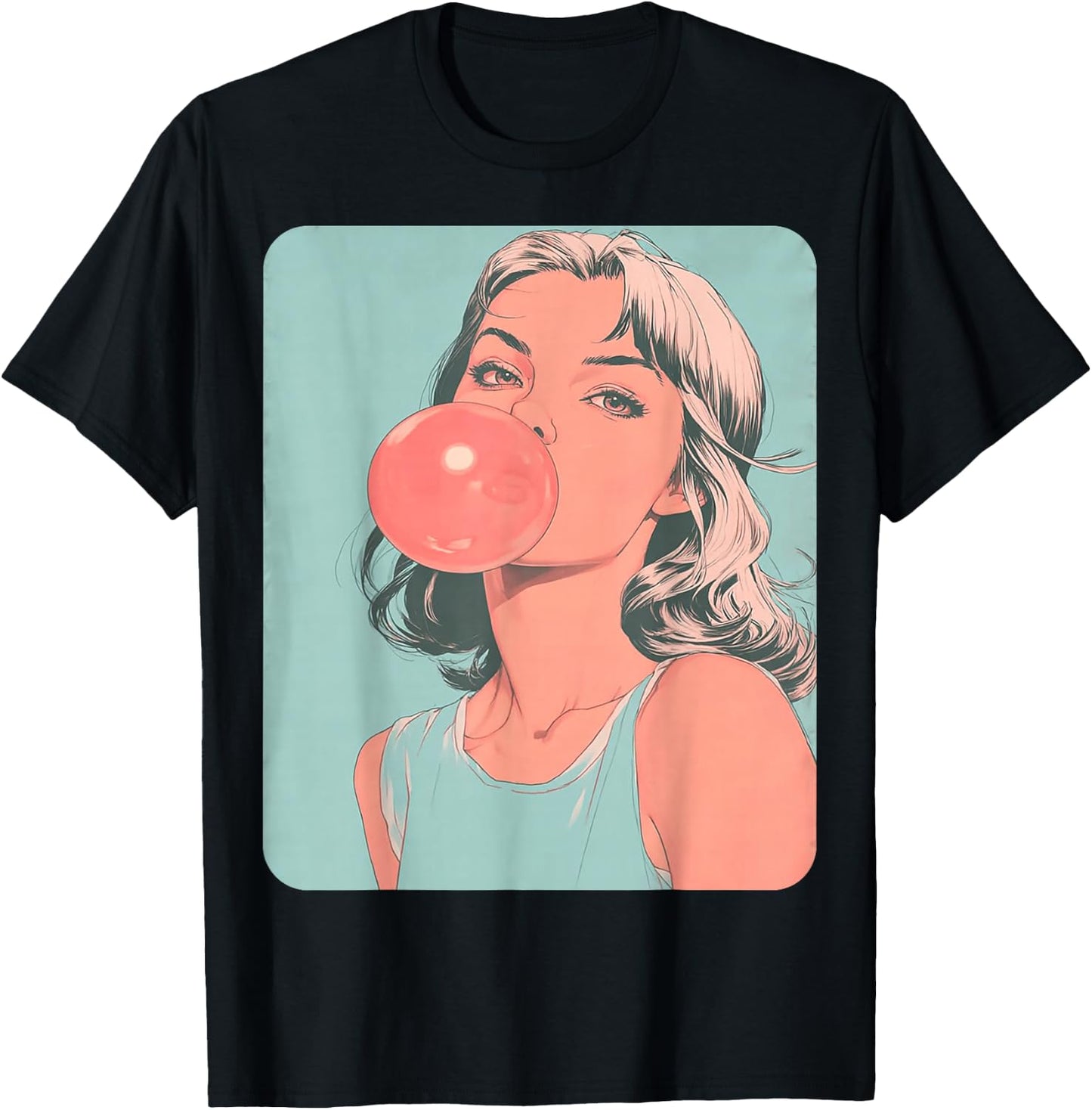 Cute Girl Pink Bubble Gum Anime Women's Female T-Shirt - T-Shirt | Black