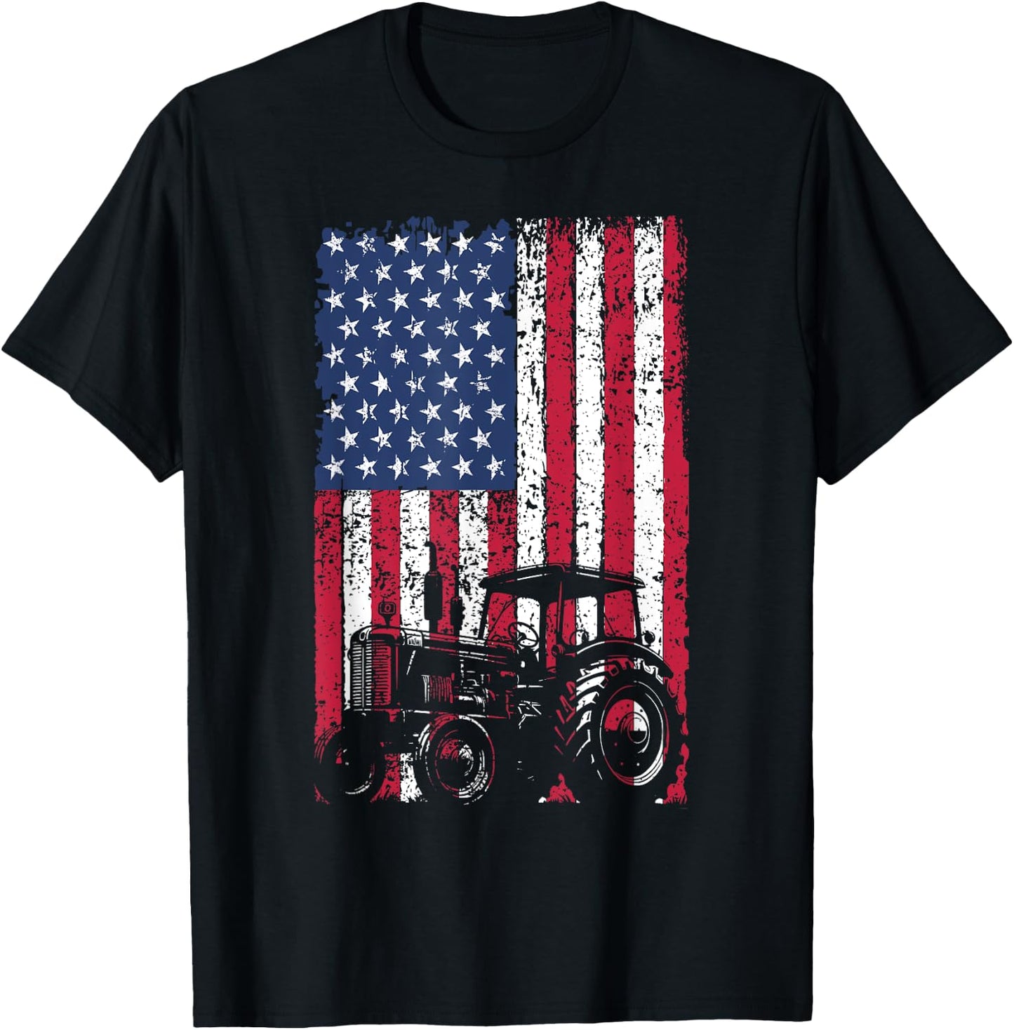 Patriotic Tractor American Flag Farm Tractor Proud Farmer T-Shirt - T-Shirt | Black