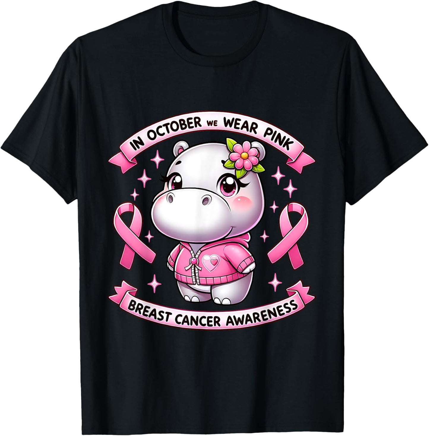 In October We Wear Pink Breast Cancer Awareness Month 2024 T-Shirt - T-Shirt | Black