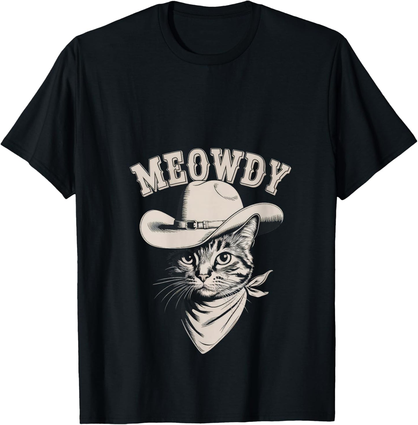 Meowdy Cat Funny Cowboy Western Graphic Cat Lady Cat Dad V-Neck T-Shirt - T-Shirt | Black