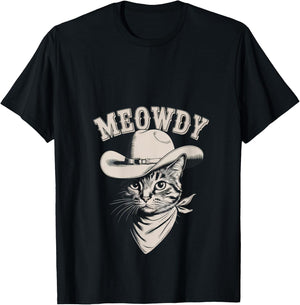 Meowdy Cat Funny Cowboy Western Graphic Cat Lady Cat Dad V-Neck T-Shirt - T-Shirt | Black