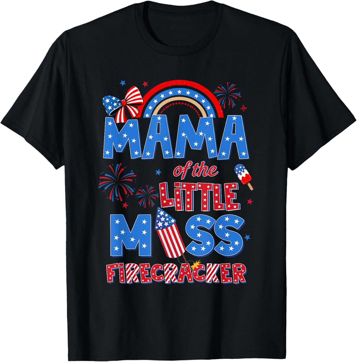 Mama of the Little Miss Firecracker Birthday 4th of July T-Shirt - T-Shirt | Black
